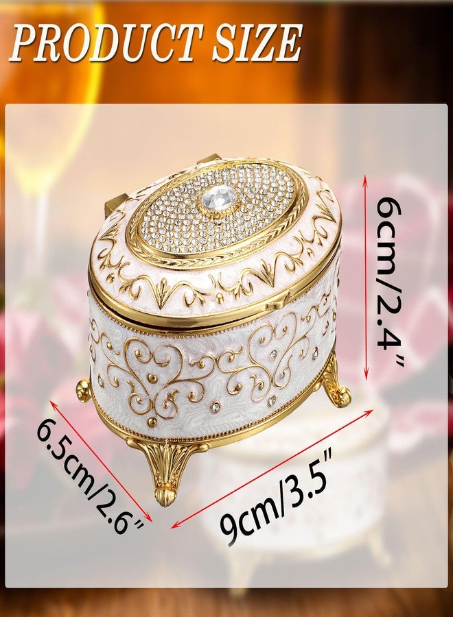 GUSHBIN Vintage Jewelry Box Small Trinket Box - Oval Enamel Treasure Chest Box Metal Jewelry Box Golden Rings Earrings Holder Hand Painted Jewelry Keepsake Box Gift for Birthday, Christmas - Image 2